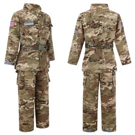 Kosgraiy Kid Army Costume,Kid Deluxe Soldier Costume,Military Costume Boy and Girl,Army Camouflage Uniform for Kid,CP Camo,M/6-8Years