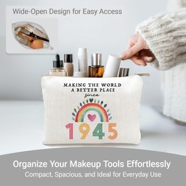 80th Birthday Gifts for Women, 1945 Birth Year Cosmetic Bag, Linen Cotton Makeup Pouch, Travel Toiletry Bag for Mom, Wife, Sister(1945 Year)
