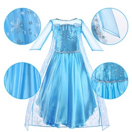 Vicloon Elsa Princess Costume, 3PCS Elsa Costume Dress, Elsa Dress with Fairy Crown Wand for Christening/Party/Pageant/Bridesmaid Princess Kids Dress Ball Gown（4-5 years）