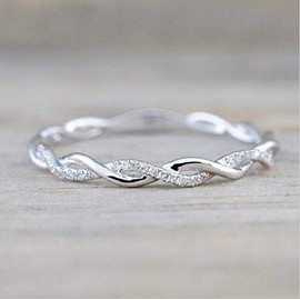 Wenbin Sterling Silver Twist Ring for Women - 925 Sterling Silver, Size 6-10 (US 6), Modern Classic Engagement Ring with Cubic Zirconia