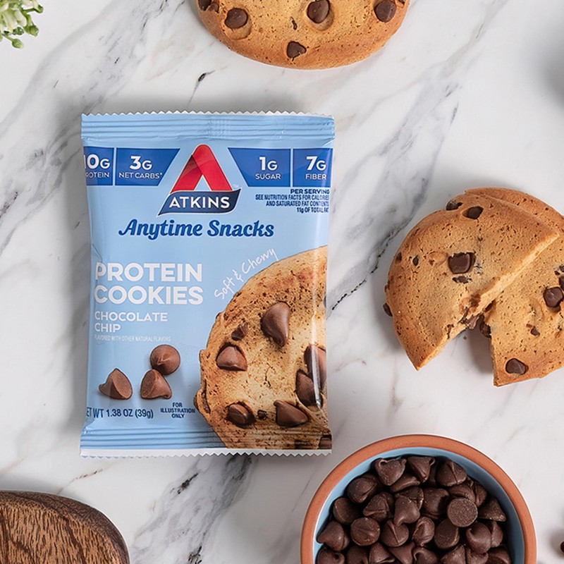 Atkins Chocolate Chip Protein Cookie, Protein Dessert, Rich in Fiber,