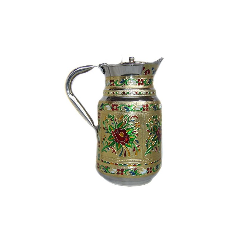 Indian Fine Stainless Steel Water Pitcher, Meenakari Decorative Jug, Table