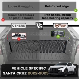 Muslogy Truck Bed Cargo Net Compatible with Hyundai Santa Cruz 2022-2024 Accessories Bed Storage Net Cargo Organizer Pickup Truck Bed Envelope Style Cargo Net with Heavy Duty Carabiners 11