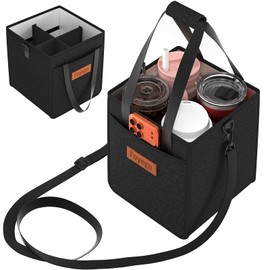 Foyego Drink Carrier Bag with Handle and Strap, 4 Compartment, Black
