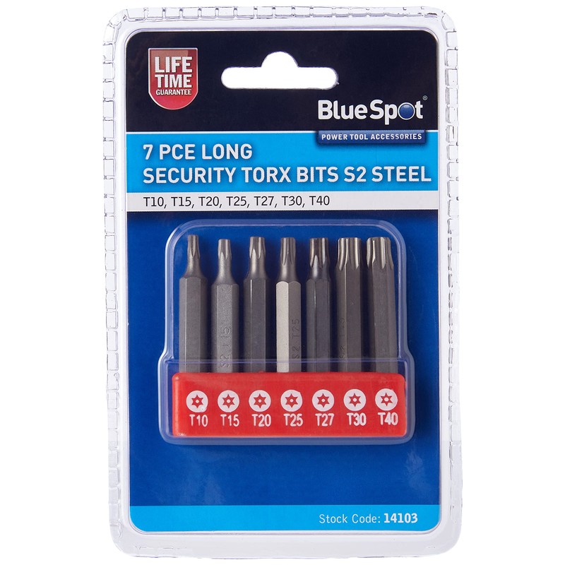 Blue Spot 14103 Long Security Torx Bits, Silver, Set of