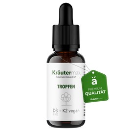 Kräutermax Vitamin D3 Vitamin K2 Drops | D3 K2 Drops High Dose | MK7 Natural | Vitamin D3 and K2 Drops Vegan and Natural | According to Original Kräutermax Formula | 1 x 50 ml