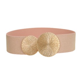 Gunsound - Cinturón elástico clásico de cintura ancha para mujer, cinturón elástico retro, cintura para vestidos, Rosa+hebilla dorada, 27-35W