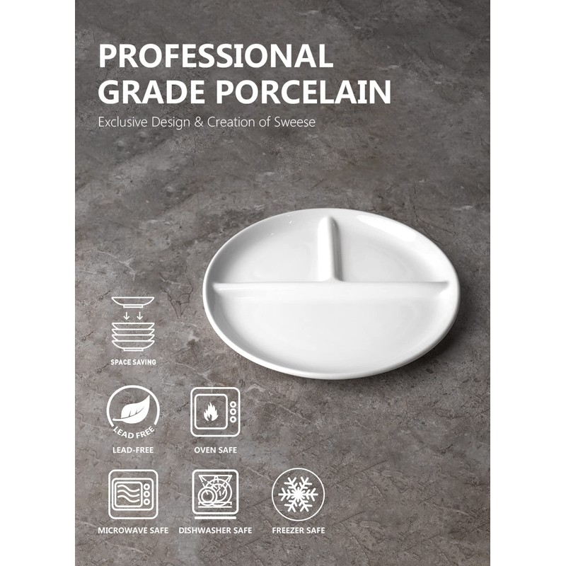 Sweese Portion Control Plates Set of 2, 9 Inch Divided