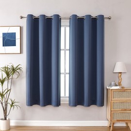 ChrisDowa - Cortinas pequeñas para ventana de 50 pulgadas de largo para recámara, con ojales cortos con aislamiento térmico para oscurecer la habitación para cocina (2 paneles, color azul piedra, 29 x
