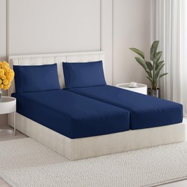 Sleepy Town Split King Size Bed Sheets - 4 Piece - NO Flat Sheet Included - Split King Sheet Set - Soft, Comfy & Cooling - Easy Care - Wrinkle & Fade Free - Brushed Microfiber Bed Sheets (Navy Blue)