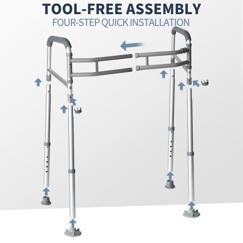 Toilet Safety Rails, Height-Adjustable, Foldable, Tool-Free Assembly, for Elderly, Seniors,
