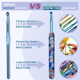 Aeelike Pretty Patterned Crochet Hooks Set, Metal Crochet Hooks with Polymer Clay Handle, Warm Crochet Hooks Easy Grip, Crochet Hooks Sets for Beginners UK, 12 Pack 2.25-8.0 mm Crochet Needles Set