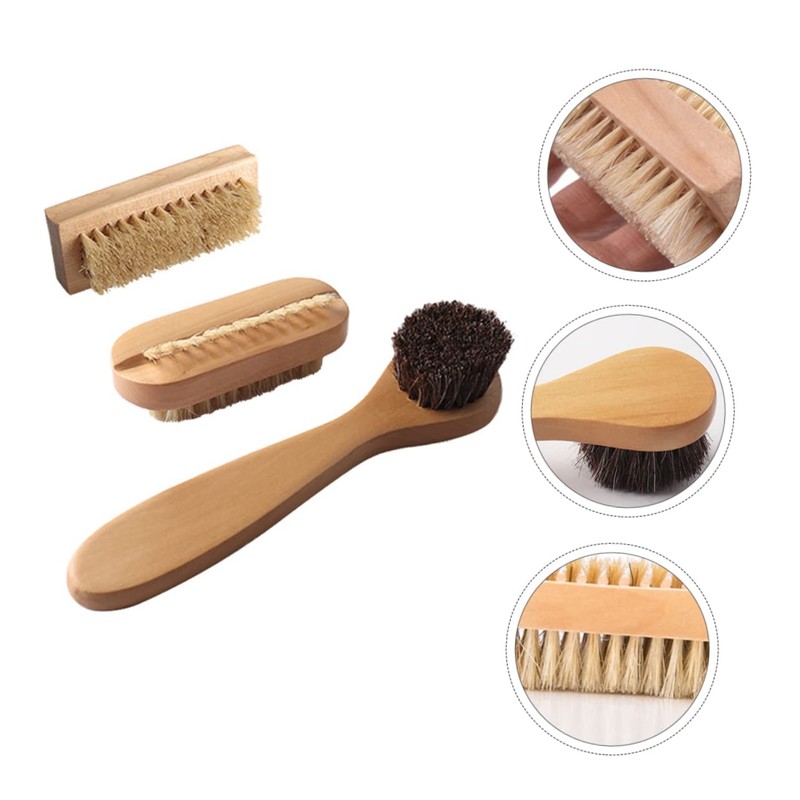 LALAFINA 3pcs Wooden Handwashing Brush Multi-Purpose Nail Brush Natural Pig