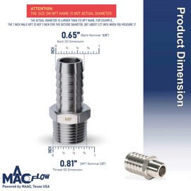 MAACFLOW MAACFLOW Stainless Steel 1/2" Male NPT to 5/8" Hose ID Barb Barbed Hose Fitting Adaptor Connector (Pack of 1)