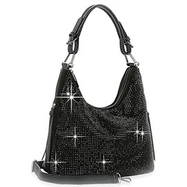 Zzfab Color Rhinestone All Sparkle Hobo Bag Black