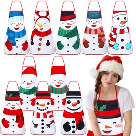 Toulite 10 Pcs Christmas Apron Cute Kitchen Cooking Aprons BBQ Bib Funny Chef Apron with Adjustable Neck Strap for Women(Multicolor,Snowman)