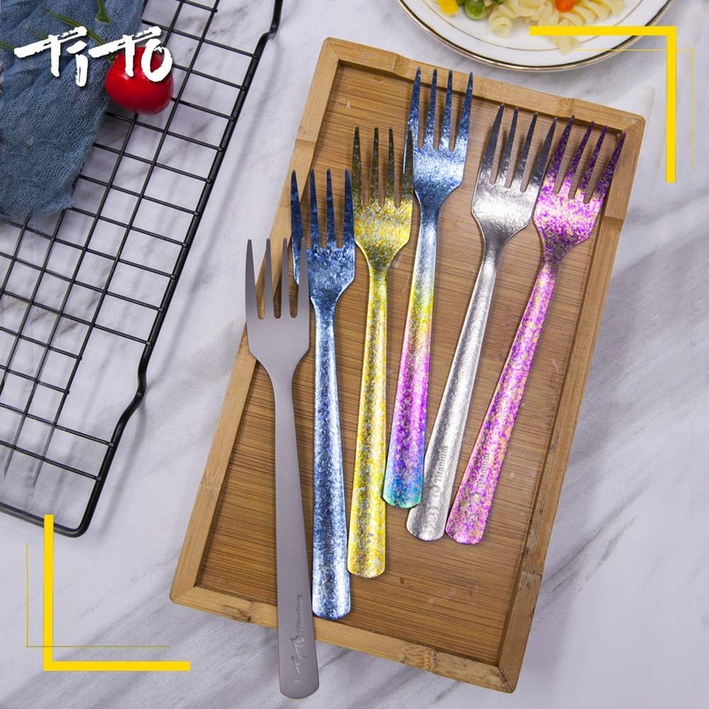 TiTo Titanium Bright Colorful Ultra Lightweight Titanium Camping Utensil Set