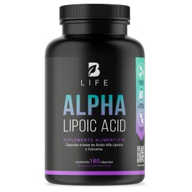 Ácido Alfa Lipoico de 180 Cápsulas con Curcuma. Ingredientes naturales. Alpha Lipoic Acid. B Life