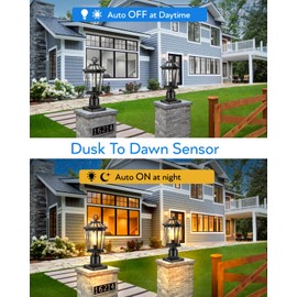VIANIS Dusk to Dawn Outdoor Post Lights, Matte Black Light Posts for Outside with Pier Mount Base, 100% Aluminum Frame, and Waterproof Exterior Lamp Post with Tempered Glass Panels for Garden, Patio