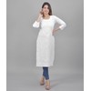Vrnda Indian Hand Embroidered Lucknowi Chikankari Straight Knee Length White