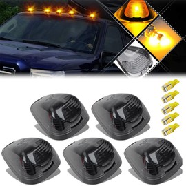 GLOFE 5X Black Smoke Lens Cab Roof Marker Running Lamps w/Amber Yellow LED Lights Compatible with Ford F150 F250 F350 F450 F550 F650 F750 E150 E250 E350 E450 1999-2016 Super Duty Pickup Trucks
