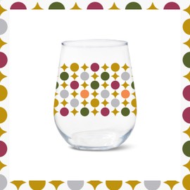 TOSSWARE RESERVE 16oz Stemless Wine Mid-Century Modern Series, SET OF 4, Premium Quality, Tritan Dishwasher Safe & Heat Resistant Unbreakable Plastic Printed Glasses