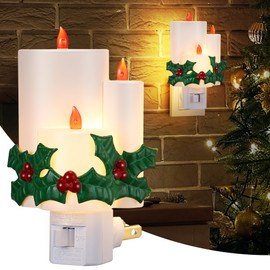 Meonum Christmas Decoration Dipped Candle Night Light, LED Christmas Night Light Plug in to Wall, 120V C7 Base Xmas Decor Vintage Candle Nightlight for Bedroom Hallway Stairs