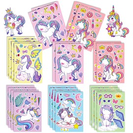 Buziba 24 Sheets Unicorn Stickers Make Your Own Face Stickers Cute Rainbow Unicorn Stickers for Party Favors Birthday Activities