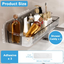 ANRUI Shower Shelf, No Drilling, Pack of 2 Acrylic Shower Shelves, Wall Mounted, Bathroom Shelf Organiser, Shampoo, Shower Gel Holder for Shower, Shower Basket, No Drilling for Bathroom, Kitchen, Grey