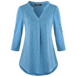 Quinee Nursing Shirts for Breastfeeding 3/4 Rolled Sleeve Nursing Tops Maternity Blouse Postpartum Clothes Light Blue XL