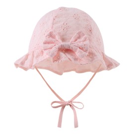 Baby Girl Sun Hat with Bow Flower Cotton Infant Bucket Hat Summer Toddler Kids Beach Hats for Girls 0-2 Years (as8, Age, 0_Month, 3_Months, Pink Six Flower-Hollow)