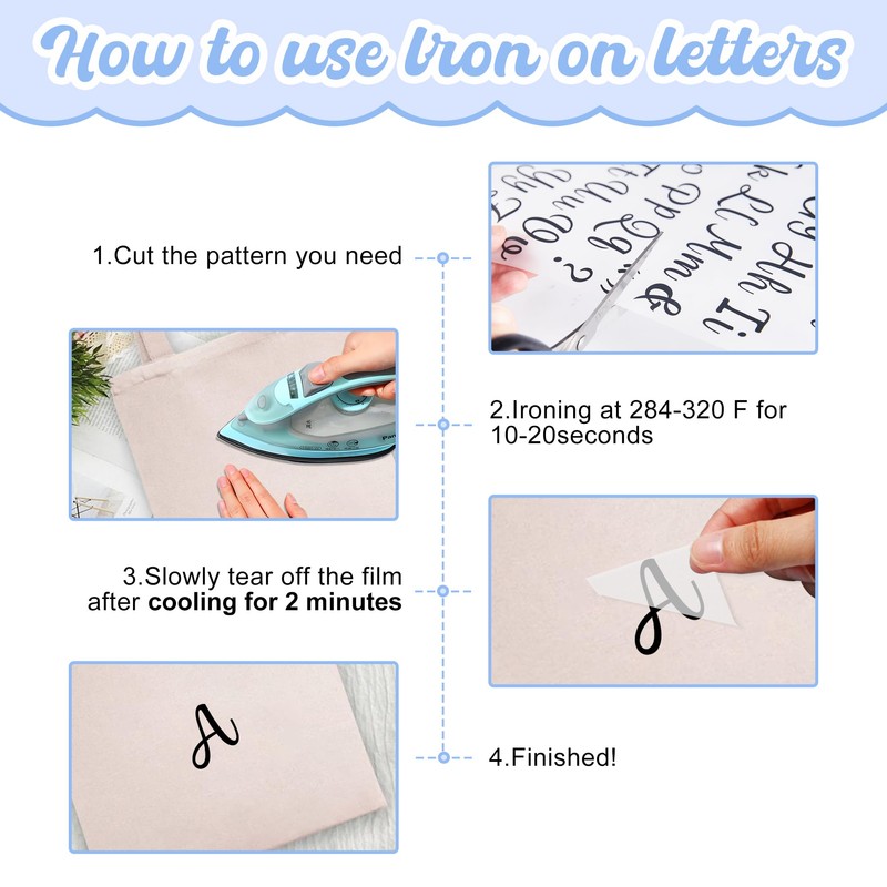 5 Sheets 280 Pieces Iron On Letters for Clothing, 1