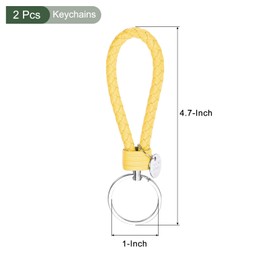 YOKIVE 2 Pcs Braided Leather Keychains with Stainless Steel Key Ring Sleeve, Home PU Keys Ring Woven Decorating Lanyard Straps for Bags Wallets (Yellow)