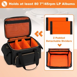 Damero 7 Inch Record Storage Box, Records Crate Album Storage Holds up to 80+ LP Records, Vinyl Record Carrying Bag with Dividers for Travel, Collection, Concert, Bag Only