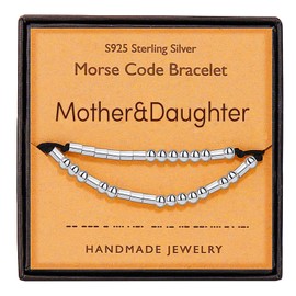 Gleamart Mother & Daughter Morse Code Bracelets Sterling Silver Beads Silk Cord Bangles