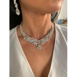 ONDEGO® Set SILBER Strass Schmuck Kette Schmuckset Armband Hochzeit Collier Halskette Brautschmuck Kommunion Ball Abiball