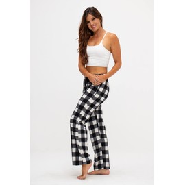 DEVOPS 2 Pack Women's Buffalo Plaid Plush Fleece Pajama Pants Sleepwear (Medium, White/Red)