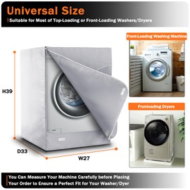 AKEfit Washer/Dryer Cover for Front Load, Washing Machine Cover Waterproof, Dustproof and Anti-UV, Heavy Duty Oxford Washer Covers for Outside, 27"W x 33"D x 39"H -Silver