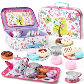 Fiderix Premium Tea Party Set for Toddlers 3–6 – Durable Toy Tea Set for Sweet Family Tea Time, Cute Pretend Play Kitchen Toy with Desserts & Carrying Case, Birthday