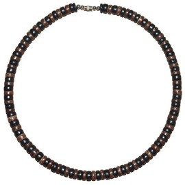 Native Treasure 22" Mens and Womens Tropical Summer Beach Surfer Necklace From the Philippines, Black and Brown Coconut Beads