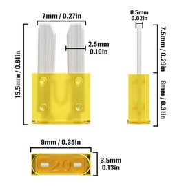 ALLECIN 20 Amp Micro2 Fuse 20Amp Micro 2 Car Fuses 20A Automotive APT ATR Blade Fusibles para Autos for RV Vehicle Truck Motorcycle Boat (Pack of 30Pcs)