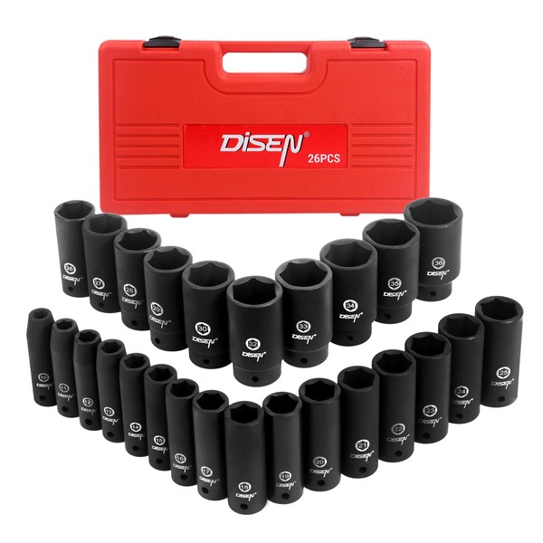DISEN Impact Socket Set 1/2 Inches 26 Piece Deep Sockets