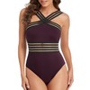 Hilor Women's One Piece Swimwear Front Crossover Swimsuits Hollow Bathing