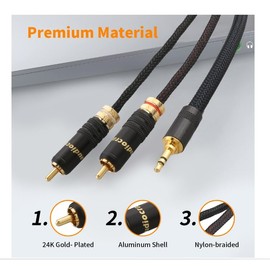 Brollitest 2 X Rca Audiophile Audio Cable 3.5mm With Metal Housing and 24k Gold Plated Rca Plug to 3.5mm Hifi Cable For Mp3, Tablet, Speaker, Hdtv Etc-1M