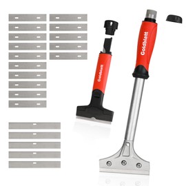 Goldblatt Juego de 2 piezas de raspador de vidrio con 20 piezas de cuchillas - Herramienta de raspado de piso industrial de 10 cm con mango largo, sop