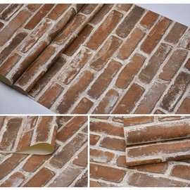 Okydoky Peel and Stick Brown Brick Wallpaper, Self-Adhesive Wallpaper, Vinyl Waterproof Vintage Wallpaper, Self-Sticking Wallpaper, Contact Paper for House Decoration, No.57103-10