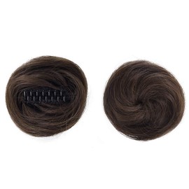 REECHO 2 PCS Mini Claw Clip in Messy & Cat Ears Hair Bun Extensions Wig Accessory Updo Hairpieces for Women Girls (Pack of 2 - 3" Straight, Dark Chocolate Brown)