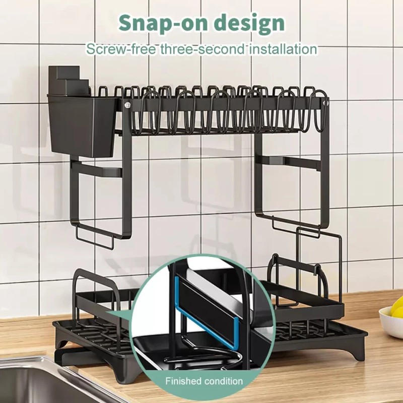 AIDERLY 2 Tier Dish Drainer Rack with Drip Tray Cutlery