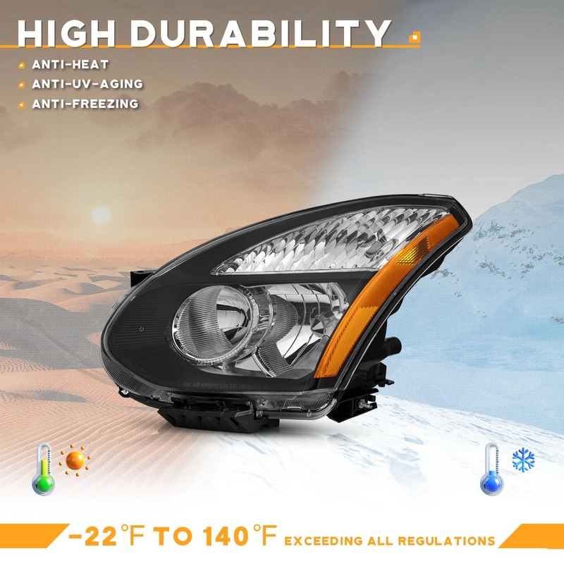 WEELMOTO headlight for 2008-2013 Nissan Rogue /2014-2015 Select,Black Housing Amber