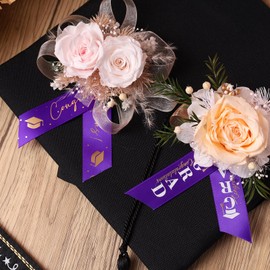 LaRibbons Graduation Ribbon 1 Inch x 10 Yards 3 Rolls, Purple and White Gold Congrats Grad Satin Ribbon for Gift Wrapping Class of 2025 Graduation Party Decorations DIY Crafts, Lei Making